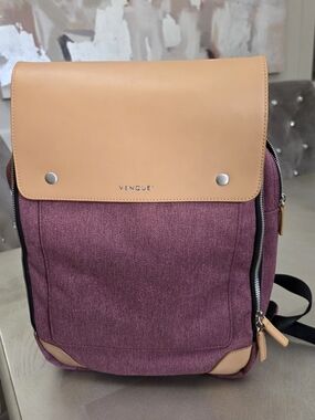 Maroon Backpack with Tan Leather Flap